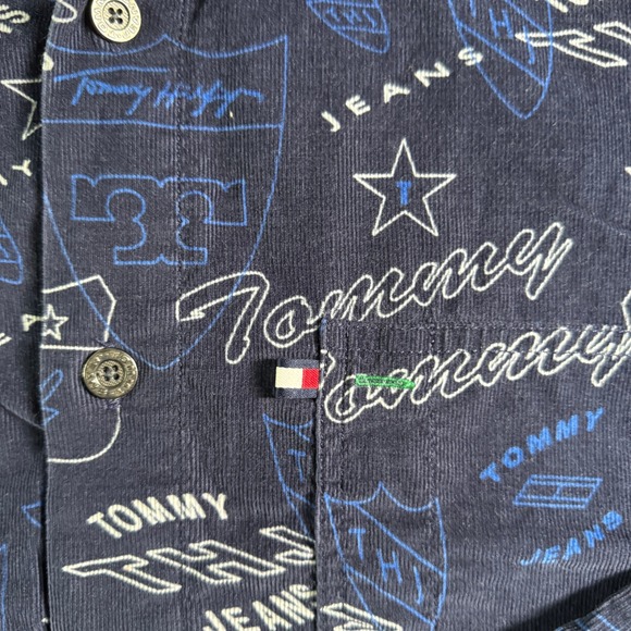 VTG Tommy Hilfiger Jeans Button Down Shirt Long Sleeve All Over Print XL - Picture 3 of 10